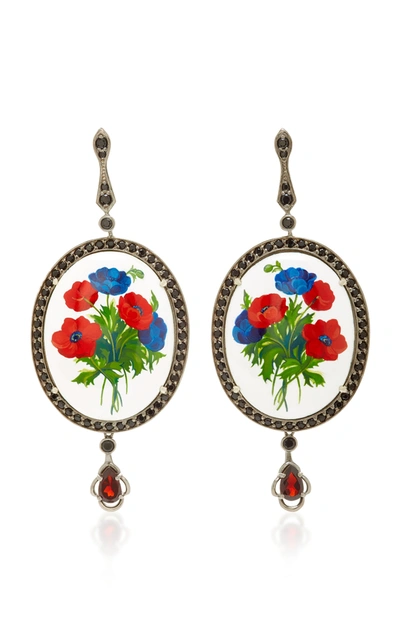 Shop Axenoff Jewellery Opium Silver Drop Earrings In Floral