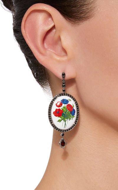 Shop Axenoff Jewellery Opium Silver Drop Earrings In Floral