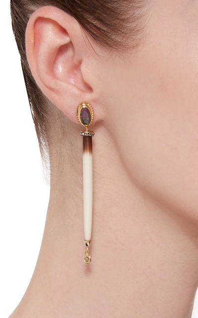 Shop Daniela Villegas Porcupine 18k Rose Gold Enamel Earrings In Brown