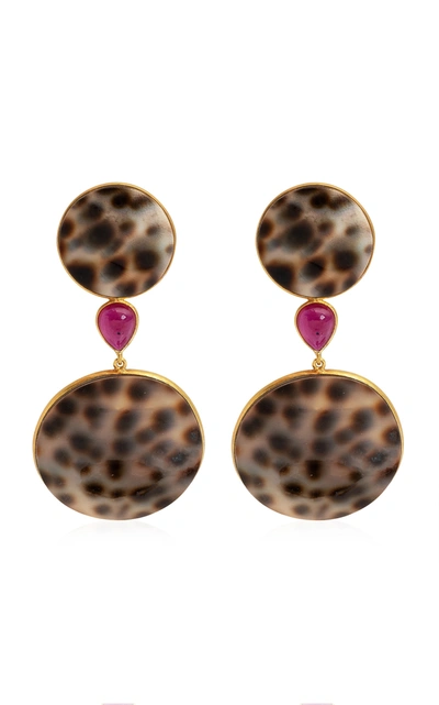 Shop Bahina Women's Shell; Ruby 18k Yellow Gold Earrings In Multi