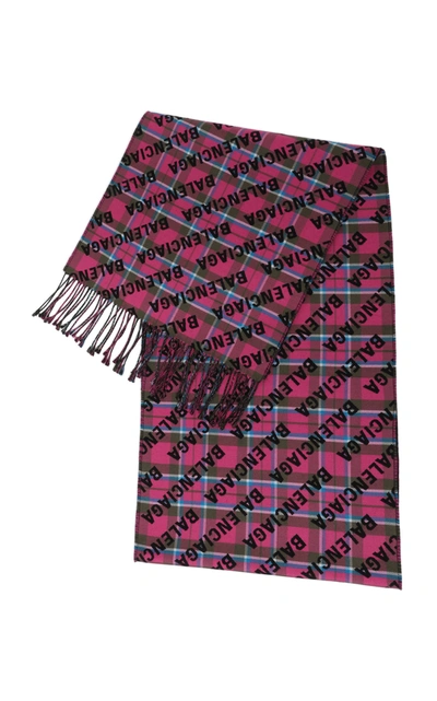 Shop Balenciaga Printed Checked Wool Scarf In Pink