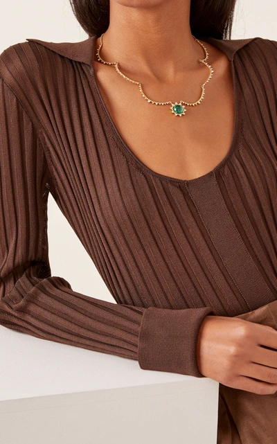 Shop Kathryn Elyse Women's Sunburst 18k Yellow Gold Emerald And Diamond Necklace In Green