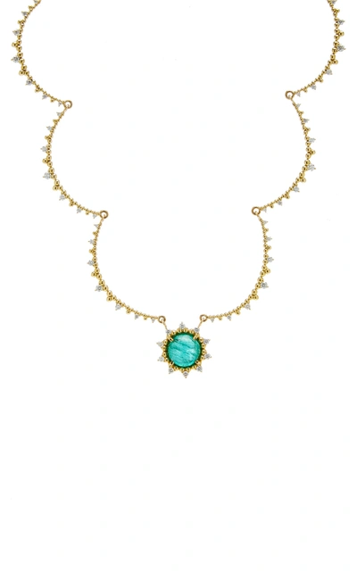 Shop Kathryn Elyse Women's Sunburst 18k Yellow Gold Emerald And Diamond Necklace In Green