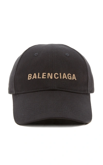 Shop Balenciaga Women's Embroidered Cotton-twill Baseball Cap In Black