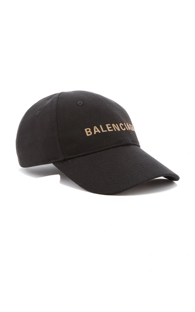 Shop Balenciaga Women's Embroidered Cotton-twill Baseball Cap In Black