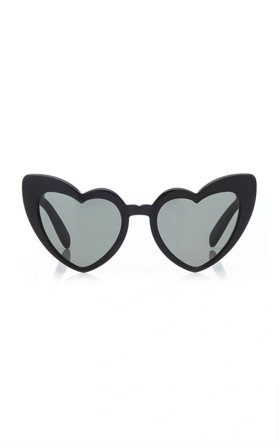 Shop Saint Laurent Women's Loulou Heart-shaped Acetate Sunglasses In Black,white