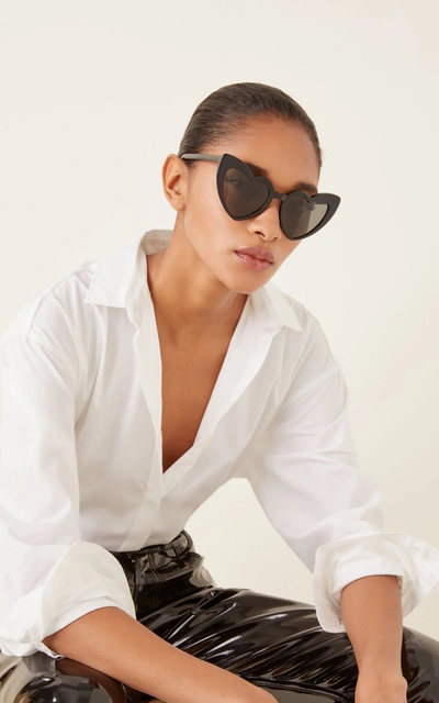 Shop Saint Laurent Women's Loulou Heart-shaped Acetate Sunglasses In Black,white