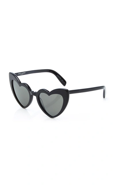 Shop Saint Laurent Women's Loulou Heart-shaped Acetate Sunglasses In Black,white