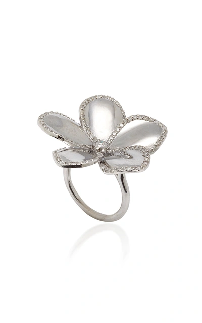 Shop Sheryl Lowe Plumeria Sterling Silver Diamond Ring In Metallic
