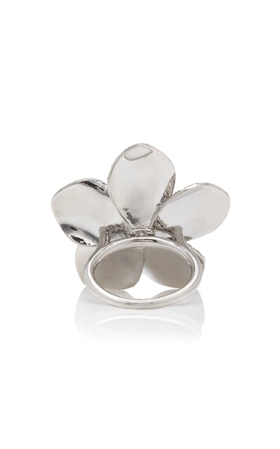Shop Sheryl Lowe Plumeria Sterling Silver Diamond Ring In Metallic