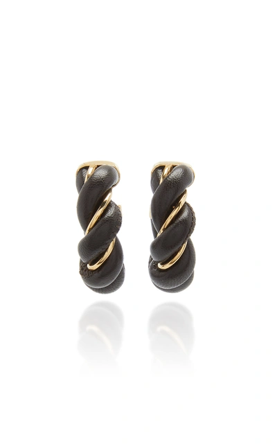 Shop Bottega Veneta Women's Twist Leather And Gold-plated Sterling Silver Hoop Earrings In Ivory,brown