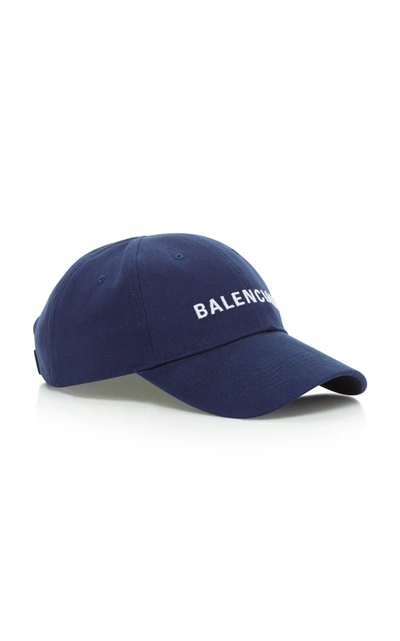 Shop Balenciaga Women's Embroidered Cotton-twill Baseball Cap In Navy