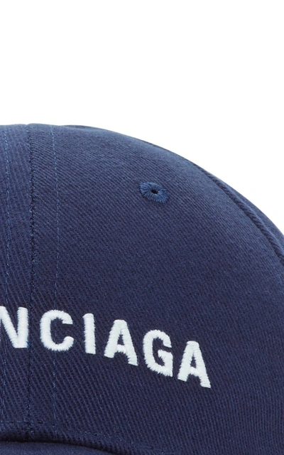 Shop Balenciaga Women's Embroidered Cotton-twill Baseball Cap In Navy