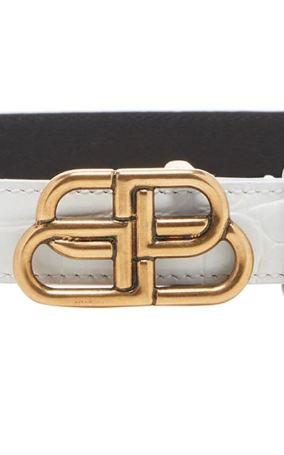 Shop Balenciaga Croc-embossed Leather Belt In White