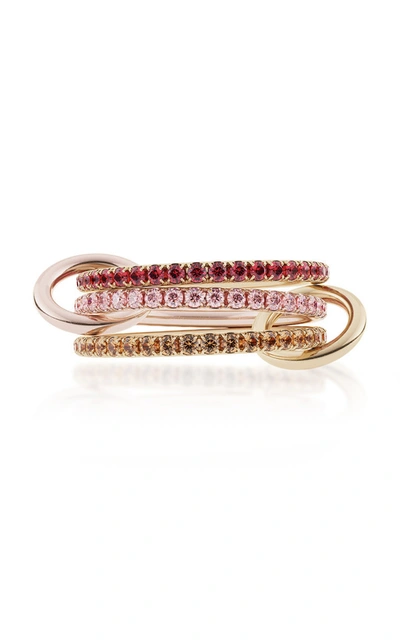 Shop Spinelli Kilcollin Aurora Mx Set-of-three 18k Gold Ruby And Sapphire Rings In Pink