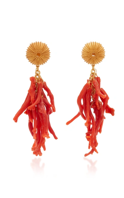 Shop Crysellas Women's De La Mer 14k Yellow Gold Coral Earrings In Red