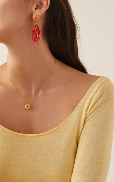 Shop Crysellas Women's De La Mer 14k Yellow Gold Coral Earrings In Red