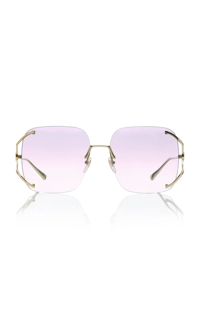 Shop Gucci Women's Rimless Square-frame Metal Sunglasses In Purple