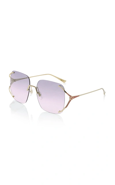Shop Gucci Women's Rimless Square-frame Metal Sunglasses In Purple
