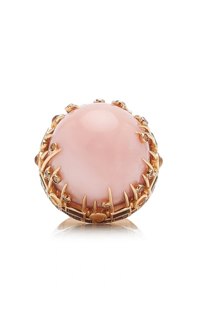 Shop Francesca Villa Above The Clouds 18k Rose Gold Opal Ring In Pink