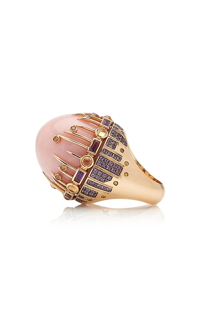 Shop Francesca Villa Above The Clouds 18k Rose Gold Opal Ring In Pink