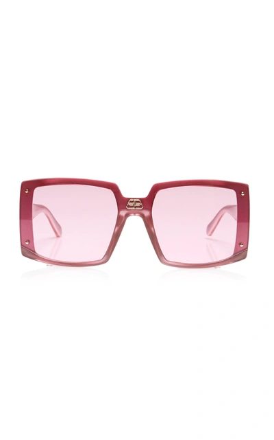 Shop Balenciaga Women's Shield Oversized Square-frame Sunglasses In Pink