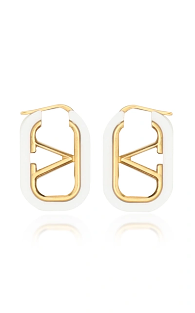 Shop Valentino Garavani Vlogo Enameled Gold-tone Earrings In White