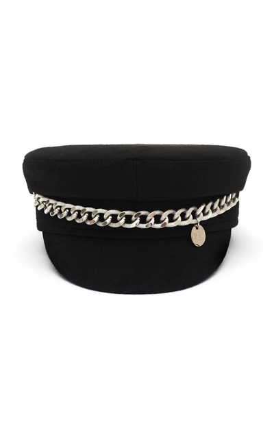 Shop Ruslan Baginskiy Hats Chain-embellished Wool Baker Boy Cap In Black