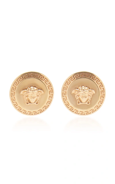 Shop Versace Women's Tribute Medusa-engraved Gold-tone Stud Earrings