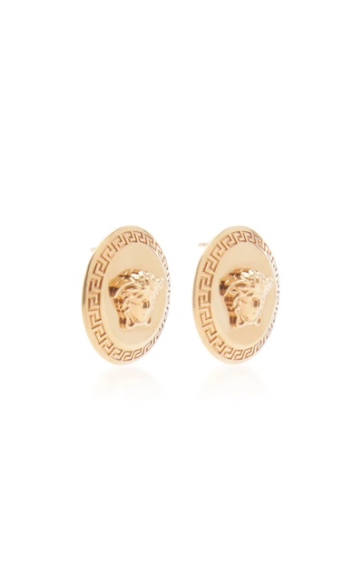 Shop Versace Women's Tribute Medusa-engraved Gold-tone Stud Earrings