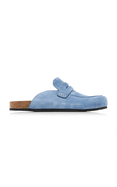 Shop Jw Anderson Suede Loafer Mules In Blue