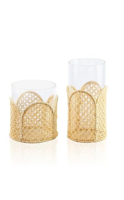 Shop Moda Domus Set-of-four Raffia-lined Small Glasses In Neutral