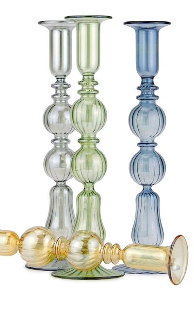 Moda Domus Set-of-two Tall Glass Candle Sticks In Green,gold