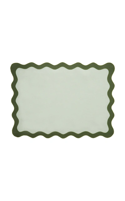 Moda Domus Scalloped Linen Placemat And Napkin Set In Green
