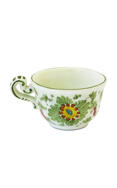 Moda Domus Fiorito By ; Set-of-four Hand-painted Ceramic Coffee Cup And Saucer In Green