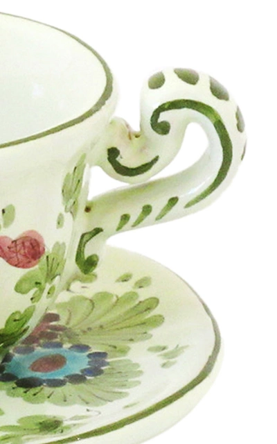Moda Domus Fiorito By ; Set-of-four Hand-painted Ceramic Coffee Cup And Saucer In Green