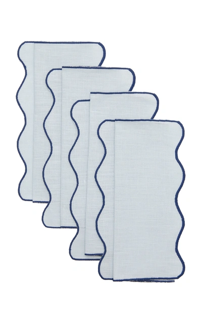 Shop Moda Domus Set-of-four Scalloped Linen Cocktail Napkins In Blue
