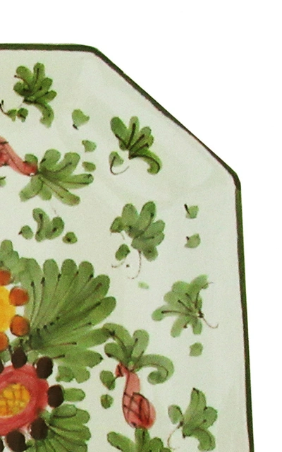 Moda Domus Fiorito By ; Handhandpainted Ceramic Rectangular Tray In Green