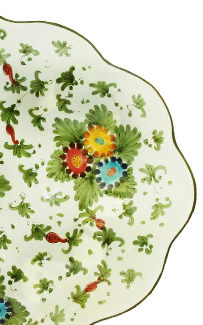 Moda Domus Fiorito By ; Hand-painted Ceramic Scalloped Tray In Green