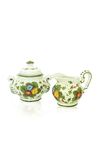 MODA DOMUS FIORITO BY MODA DOMUS; HAND-PAINTED CERAMIC CREAM AND SUGAR SET 