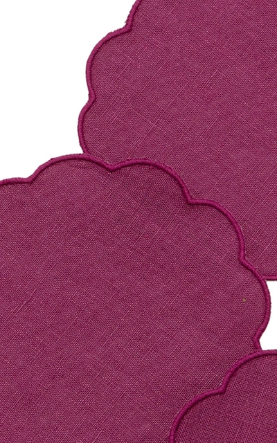 Shop Moda Domus Set-of-four Scalloped Linen Coasters In Purple