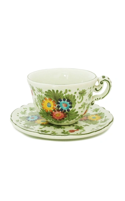 Moda Domus Fiorito By ; Hand-painted Ceramic Tea Service Set In Green