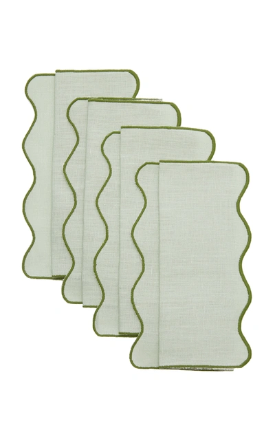 Shop Moda Domus Set-of-four Scalloped Linen Cocktail Napkins In Green
