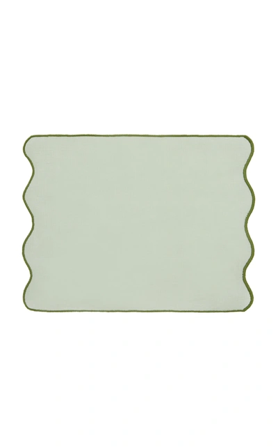 Shop Moda Domus Set-of-four Scalloped Linen Cocktail Napkins In Green