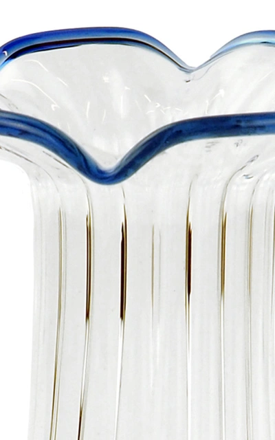 Moda Domus Set-of-two Small Scalloped Glass Candle Sticks In Blue