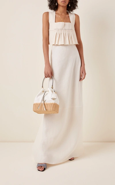 Shop Prada Wicker And Canvas Bucket Bag In White