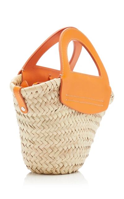 Hereu Cabas Mini Leather-trimmed Straw Tote In Tangerine