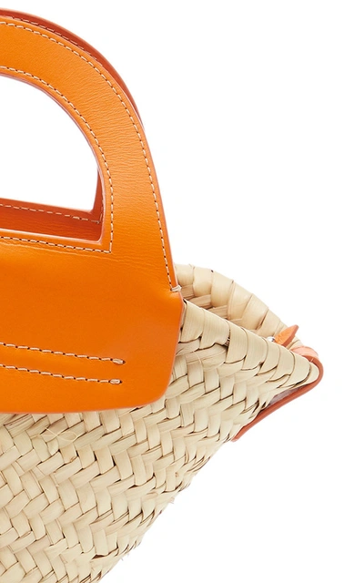 Shop Hereu Cabas Mini Leather-trimmed Straw Tote In Orange