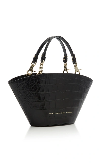 Shop Chylak Small Croc-effect Leather Tote In Black