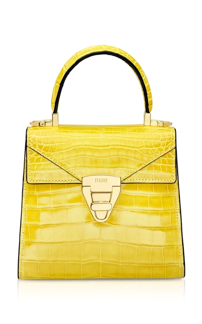 Shop Stalvey Trapezoid Mini Alligator Bag In Yellow